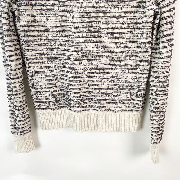 LOFT Medium Womens Black Ivory Cream Striped Speckle Fringe Pullover Knit Top - Picture 3 of 7